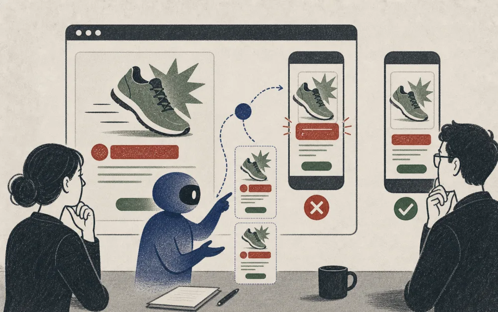 A mobile advertising claim separates from its condition and a compliance reviewer compares two placements.