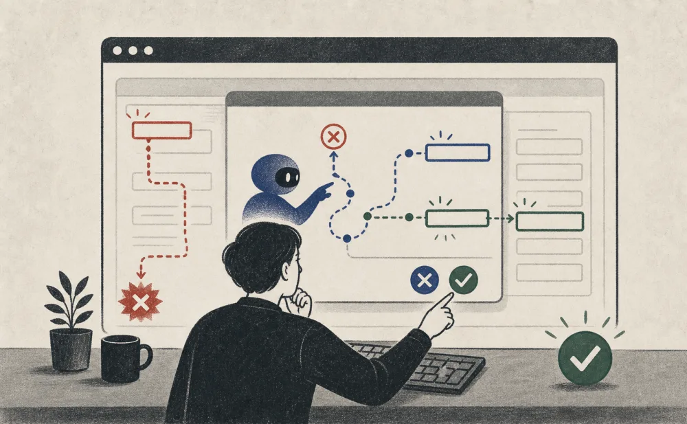 A broken keyboard focus path is replayed and two recovery routes are offered for human review.